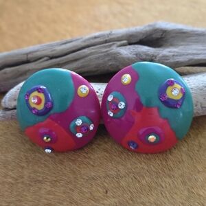 Vintage Pop-Art Style Button Earrings